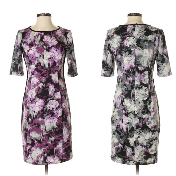London Times Fitted Ponte Knit Floral Crewneck Short Sleeve Dress- Sz. 4 - Picture 1 of 7